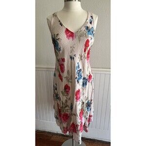 100% Lin Blanc Bias Cut Midi Dress Feminine Floral Romantic Layered 42, US 10